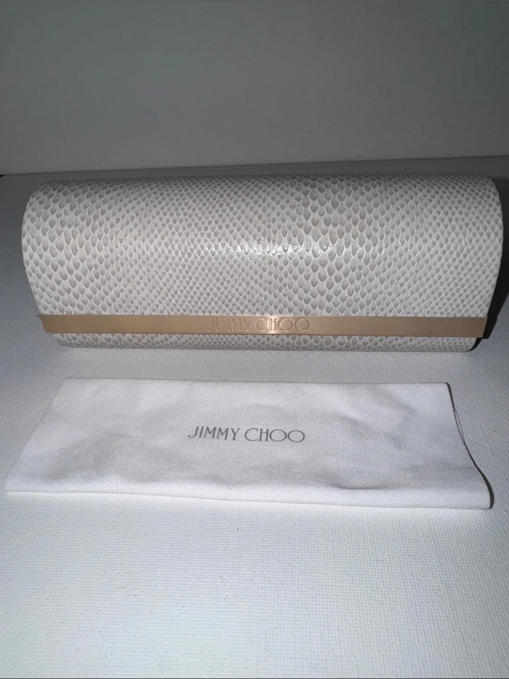 Jimmy Choo Faux Snakeskin Sunglasses Case & Dust Cloth Set
